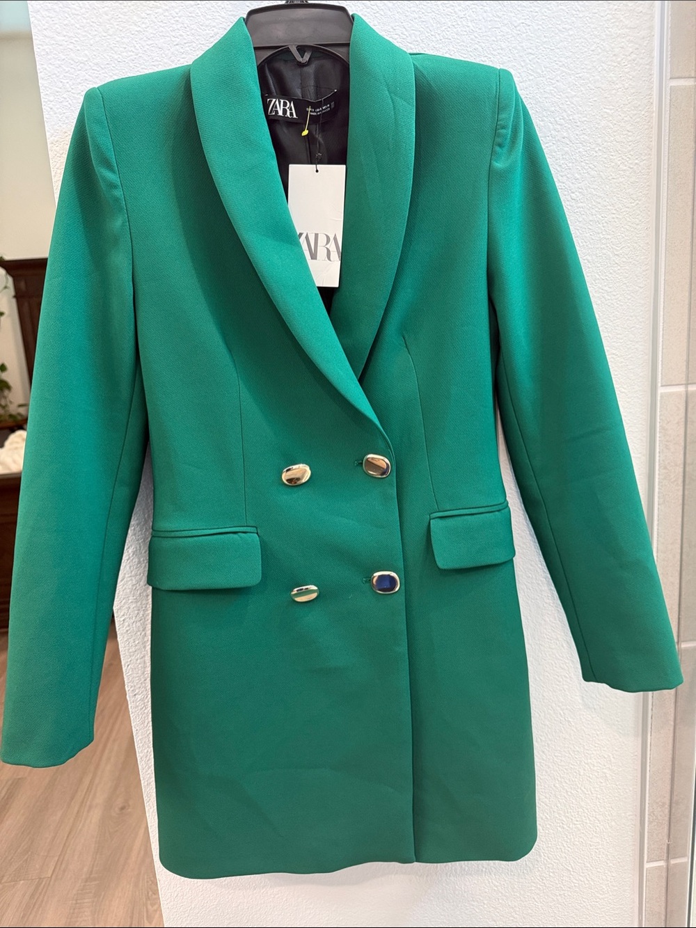 Zara Emerald Green Double-Breasted Blazer Jacket